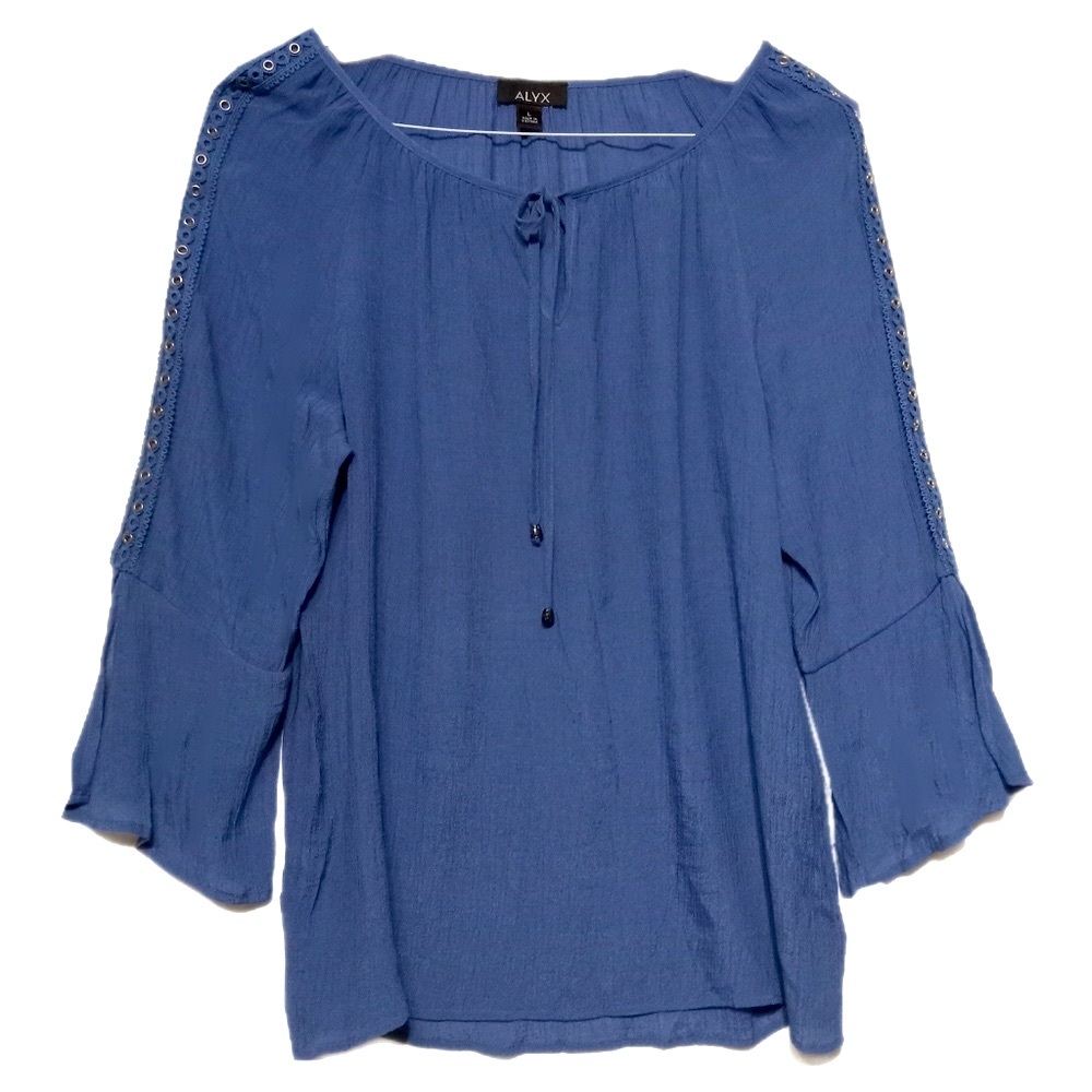 Alyx Periwinkle Blue Blouse with Silver tone Eyelet Flared Sleeves